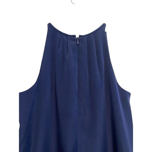 Theory Charlaine Pleat-Neck Shift Dress Women Size 4 Silk Sleeveless Navy Blue - Picture 5 of 9